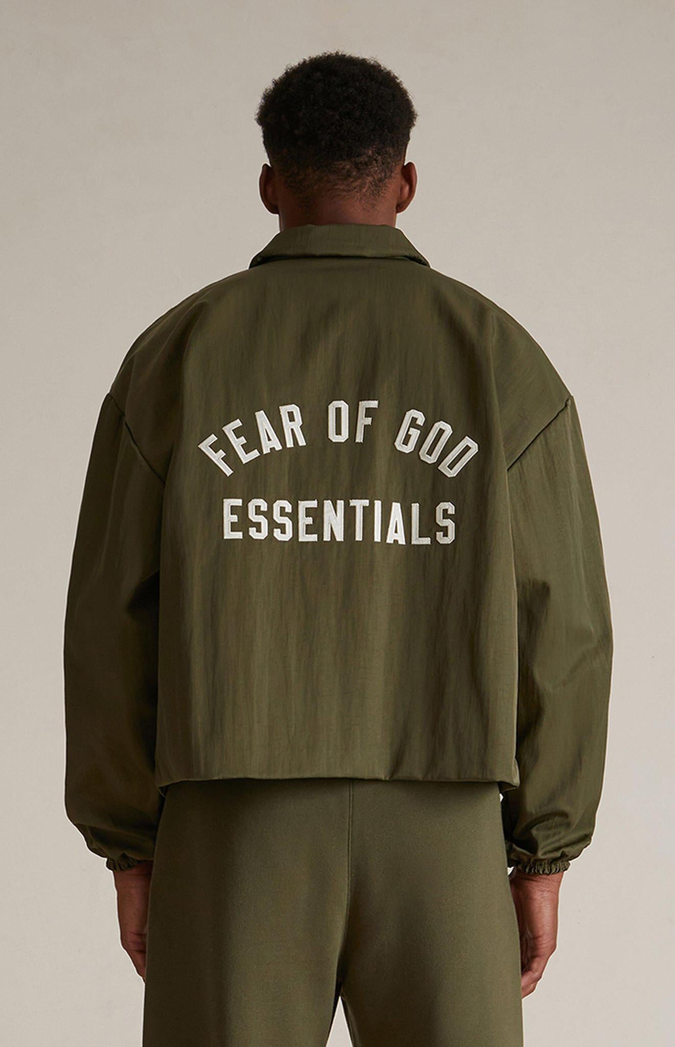 Fear of God Essentials Textured Nylon Trucker Jacket Military