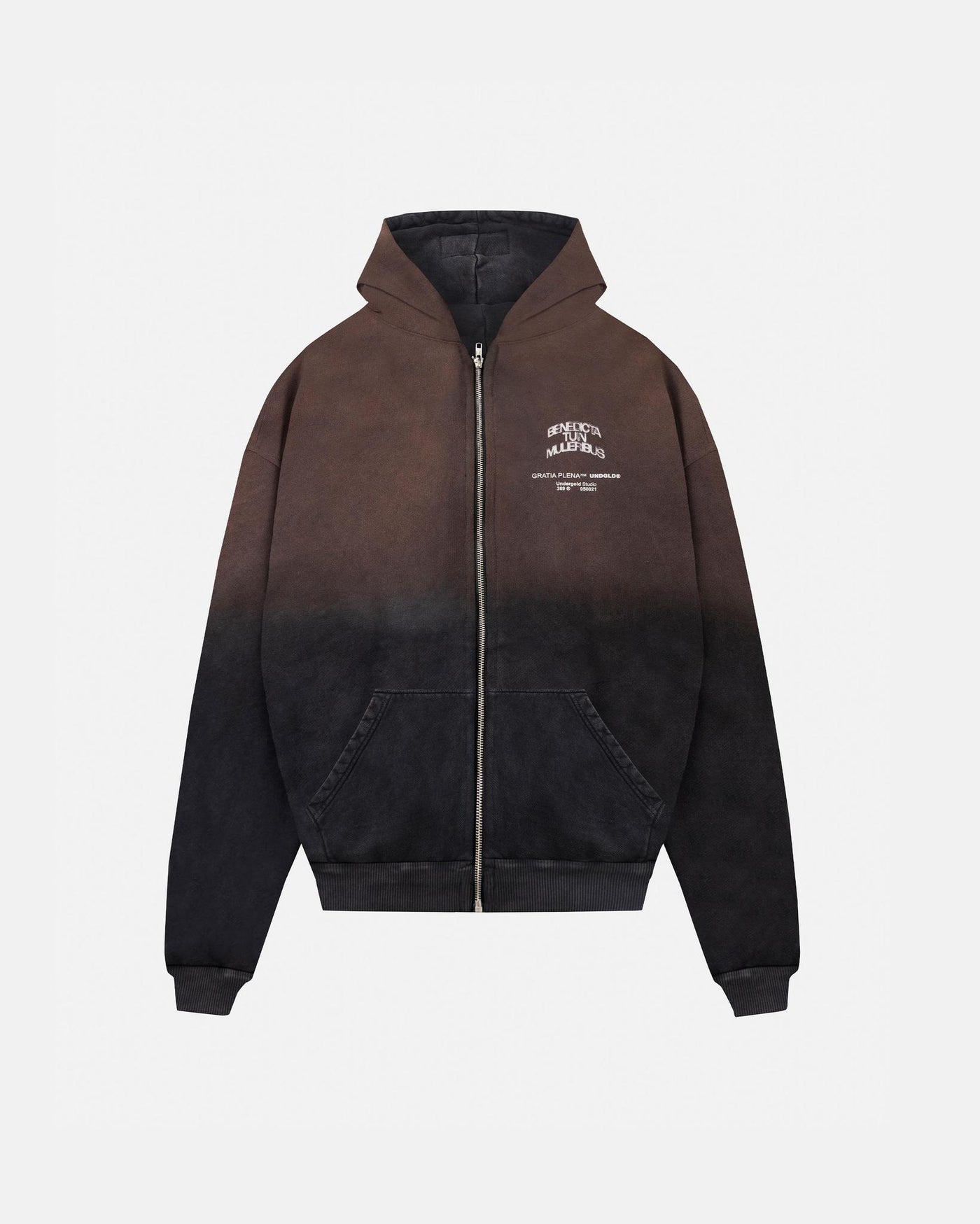 Undergold Gratia Plena Benedicta Zip Up Hoodie Rusty Black