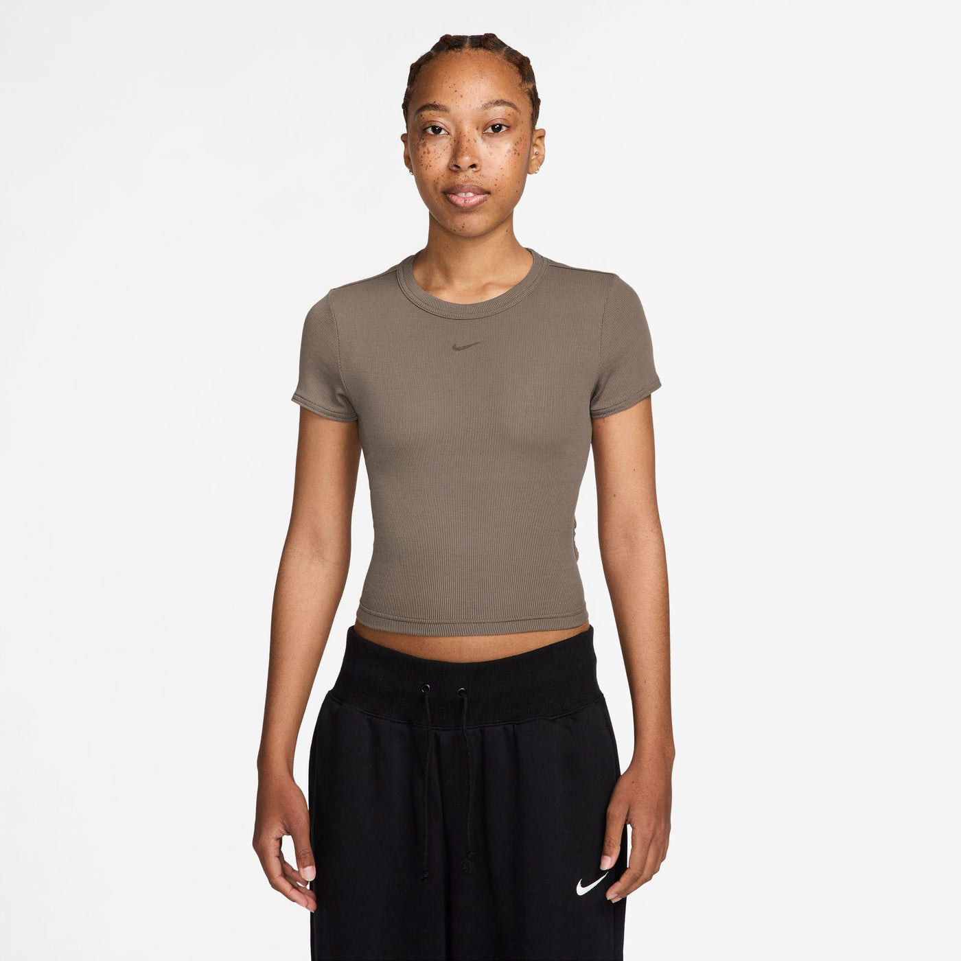 Nike Sportswear Chill Knit Women's Tight Mini-Rib Short-Sleeve Top Mink Brown