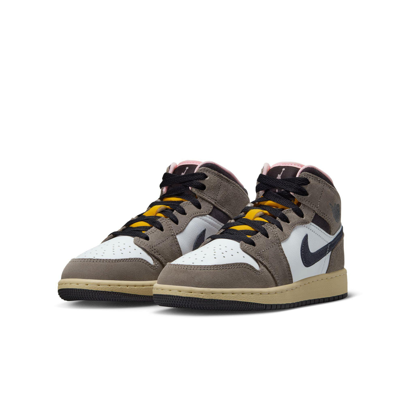 Air Jordan 1 Mid SE Big Kids' Shoes White/Oil Grey-Cave Stone-Dark Sulfur