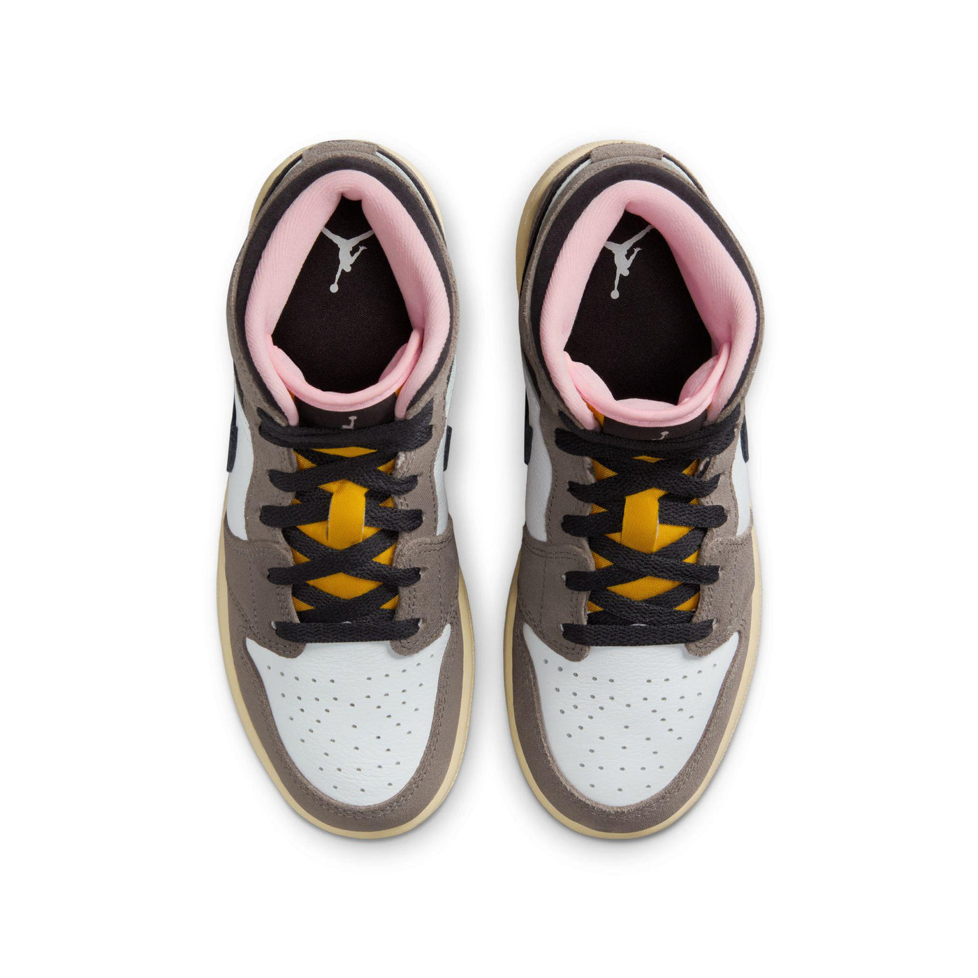 Air Jordan 1 Mid SE Big Kids' Shoes White/Oil Grey-Cave Stone-Dark Sulfur