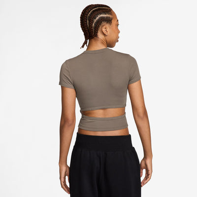 Nike Sportswear Chill Knit Women's Tight Mini-Rib Short-Sleeve Top Mink Brown