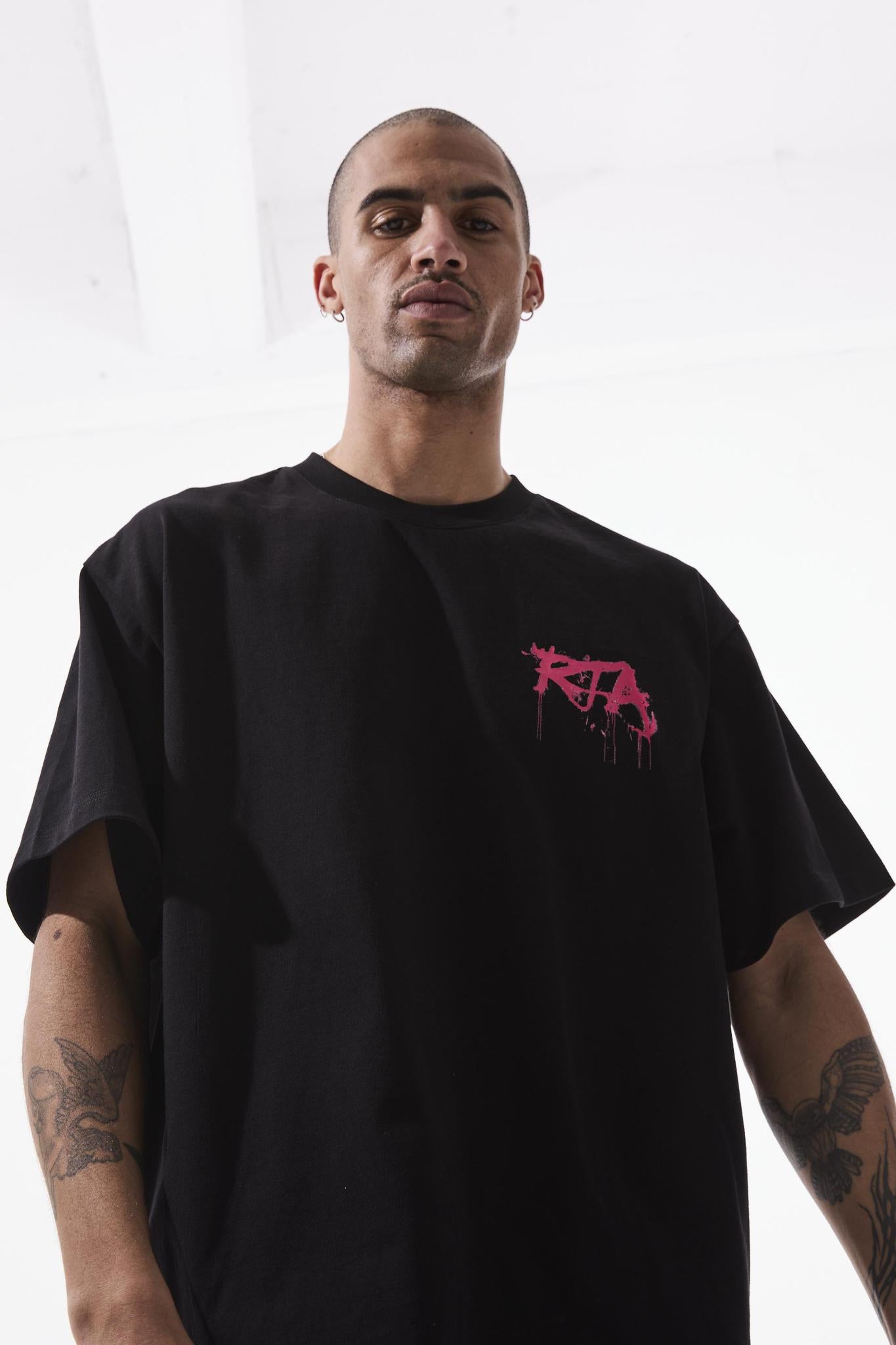 RTA Colin|Black Graffitti Pink T-Shirt