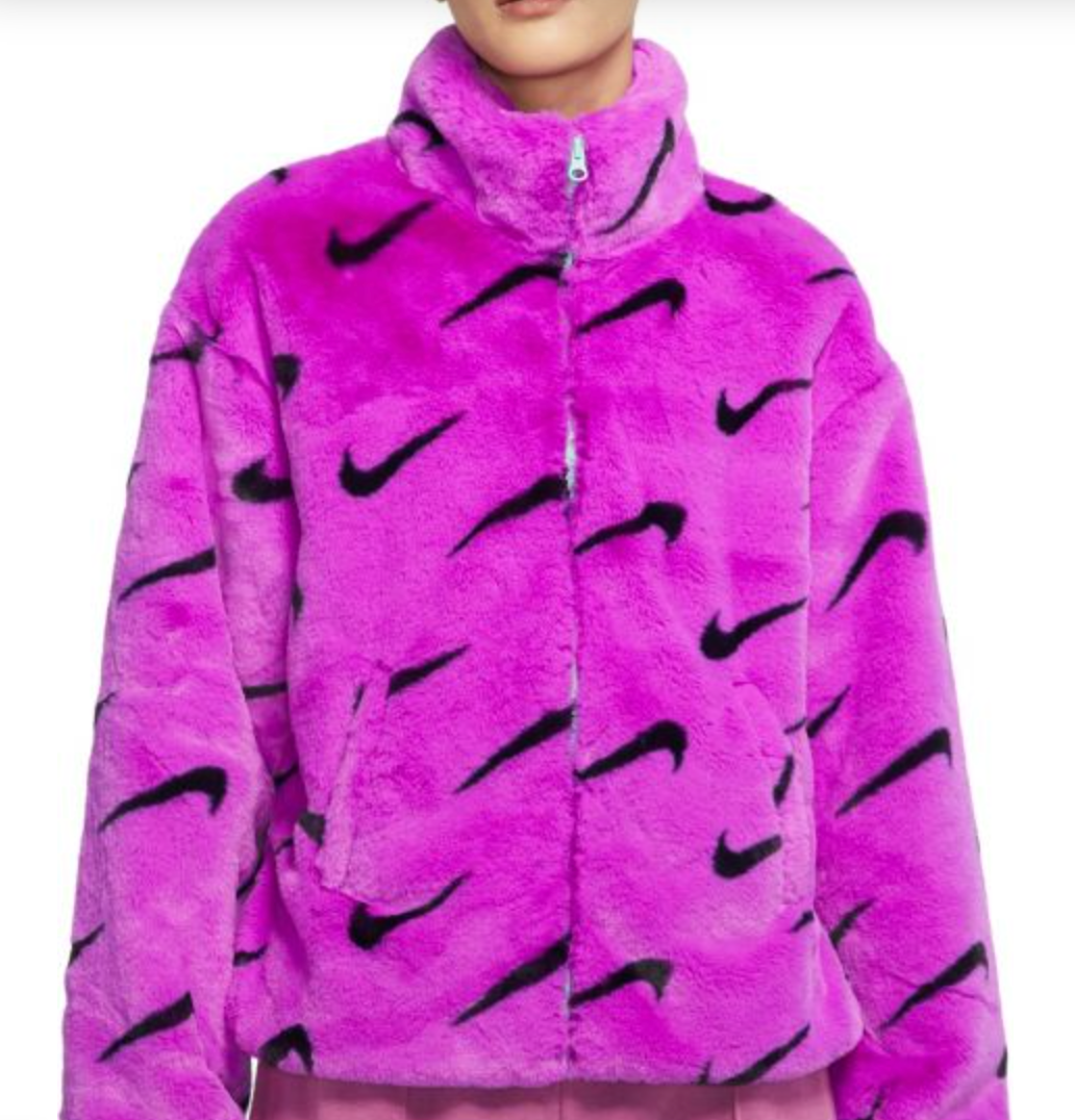 Nike Sportswear Plush Women's Printed Faux Fur Jacket VIVID PURPLE/BLACK