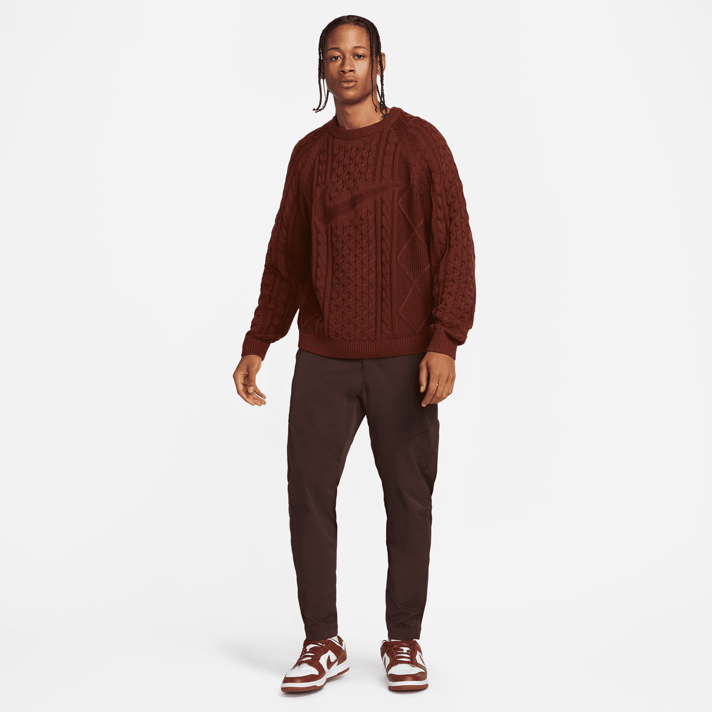 Burgundy cable 2025 knit sweater mens